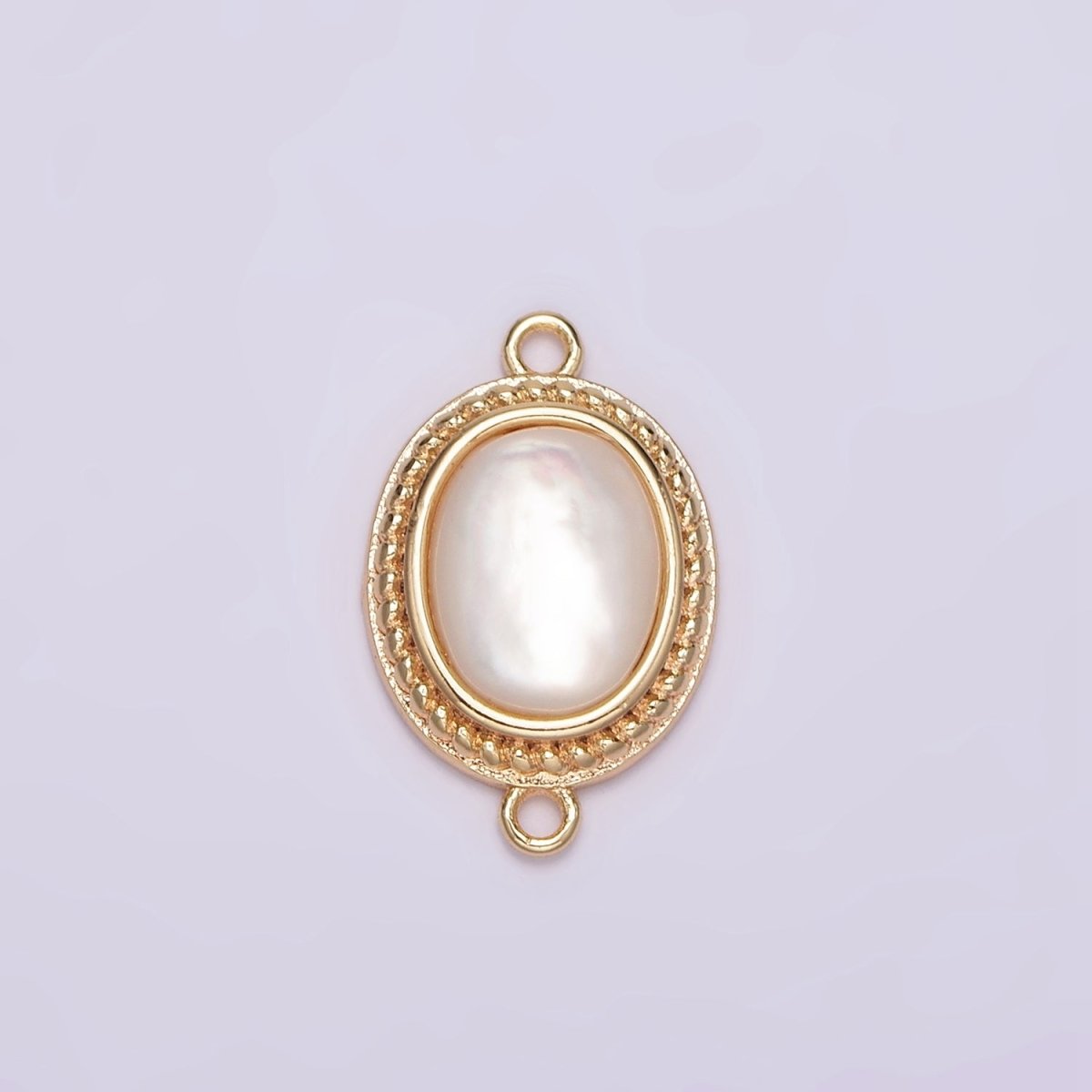 14K Gold Filled Shell Pearl Braided Bezel Oval Connector in Gold &amp; Silver | G264