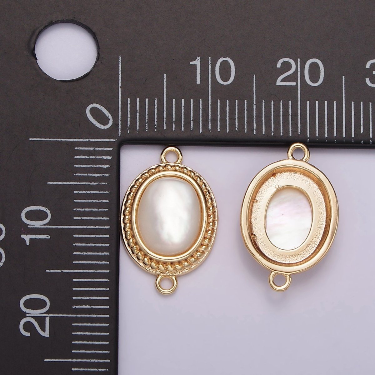 14K Gold Filled Shell Pearl Braided Bezel Oval Connector in Gold &amp; Silver | G264