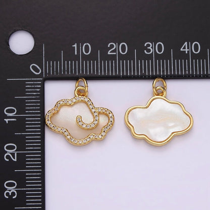 14K Gold Filled Shell Pearl Cloud Weather Micro Paved CZ Bezel Charm | AG602