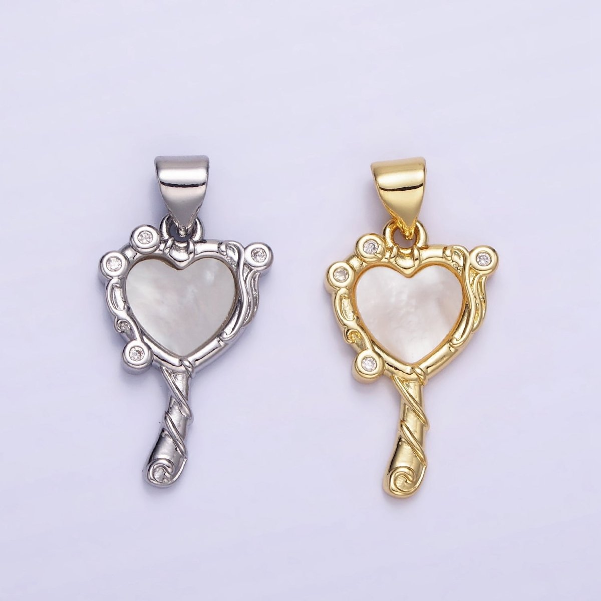 14K Gold Filled Shell Pearl CZ Molten Heart Pendant in Gold &amp; Silver | AA1189