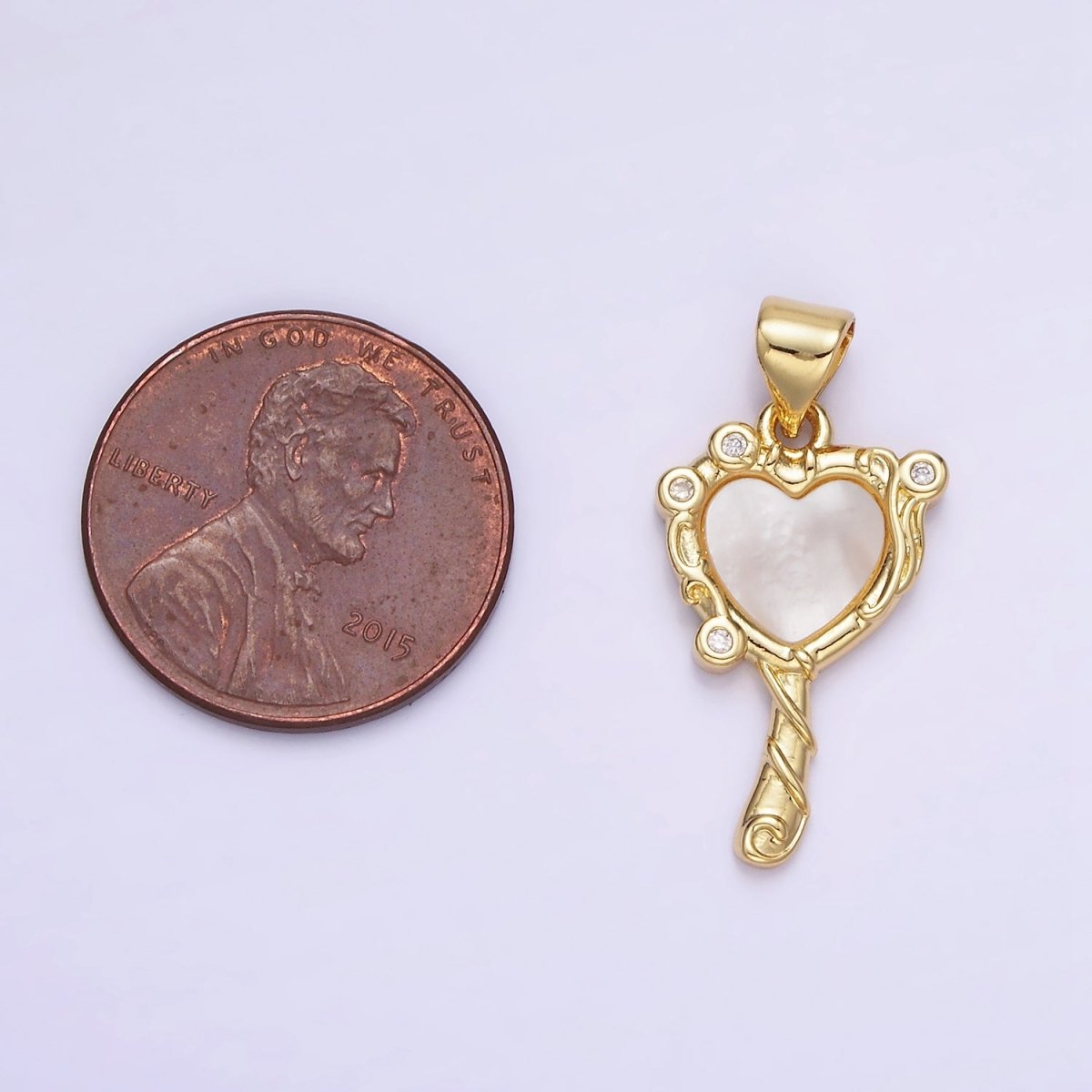14K Gold Filled Shell Pearl CZ Molten Heart Pendant in Gold &amp; Silver | AA1189