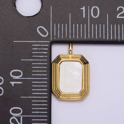 14K Gold Filled Shell Pearl Hexagonal Lined Edged Pendant | N-1017