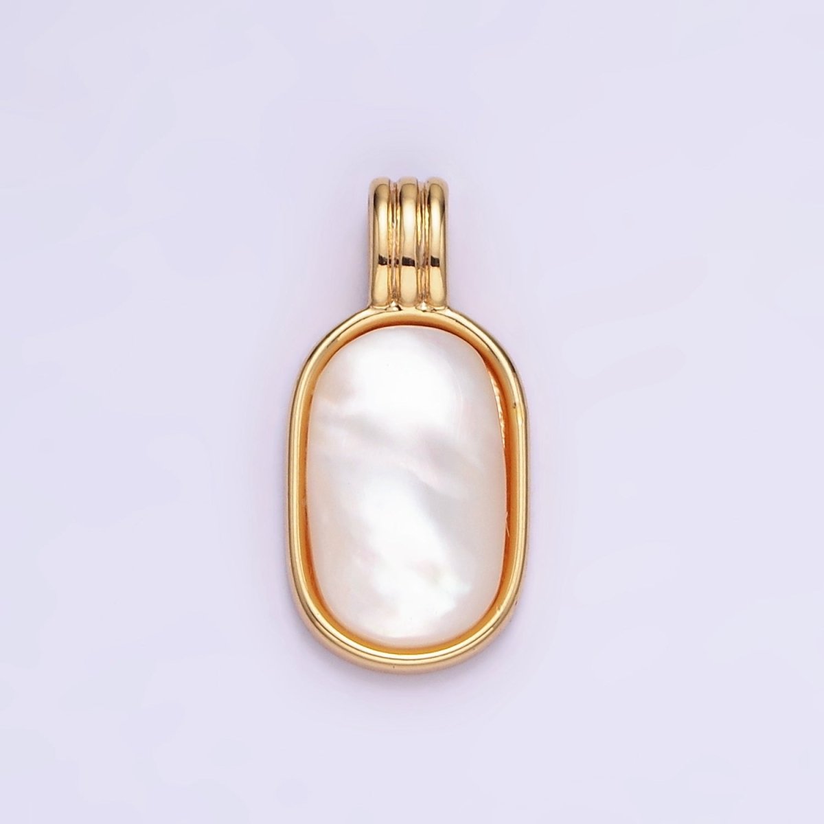 14K Gold Filled 16.5mm Shell Pearl Oblong Bezel Triple Band Pendant in Gold &amp; Silver |  AA973