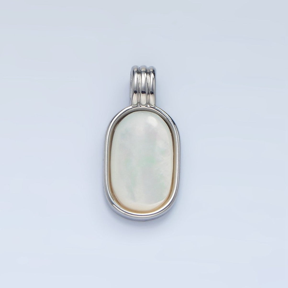 14K Gold Filled 16.5mm Shell Pearl Oblong Bezel Triple Band Pendant in Gold &amp; Silver |  AA973