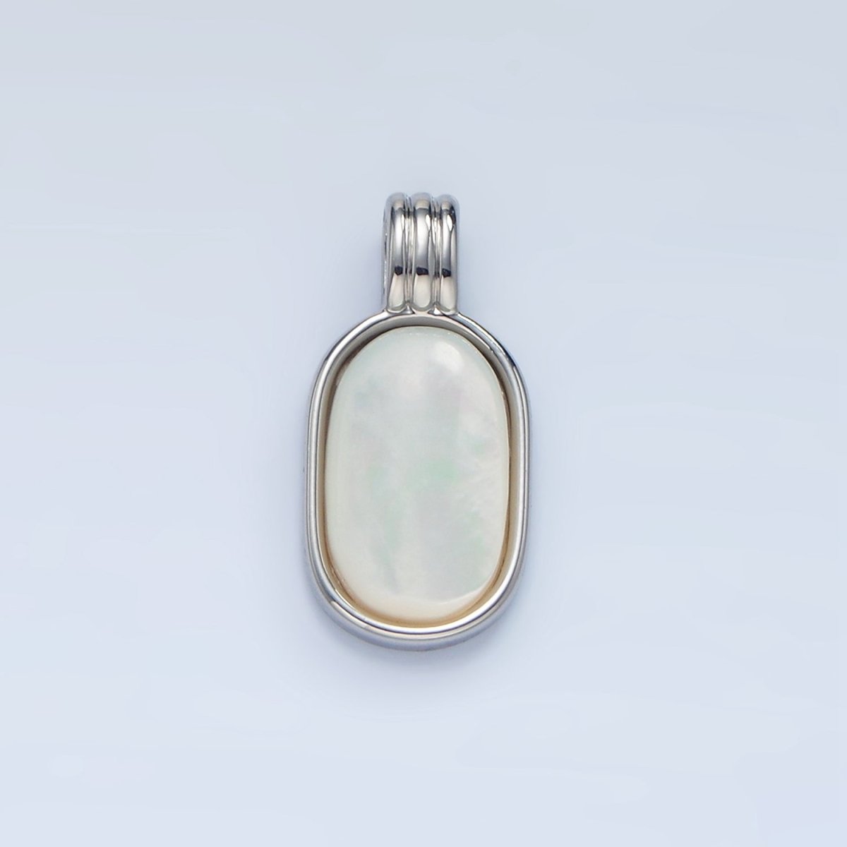 14K Gold Filled 16.5mm Shell Pearl Oblong Bezel Triple Band Pendant in Gold &amp; Silver |  AA973