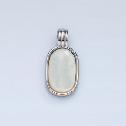 14K Gold Filled 16.5mm Shell Pearl Oblong Bezel Triple Band Pendant in Gold &amp; Silver |  AA973