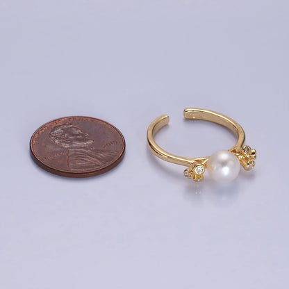 14K Gold Filled Shell Pearl Triple CZ Solitaire Ring | O1316