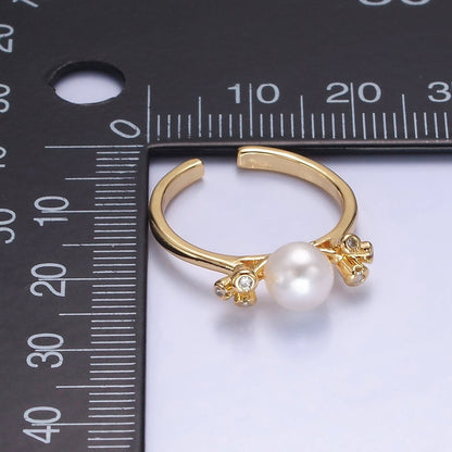 14K Gold Filled Shell Pearl Triple CZ Solitaire Ring | O1316