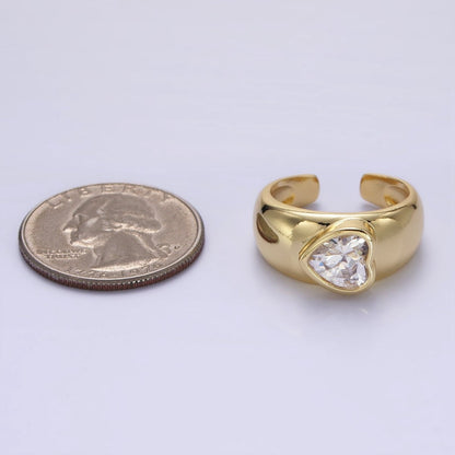 14K Gold Filled Sideway Heart CZ Solitaire Band Ring | O349