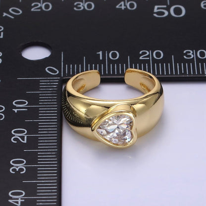 14K Gold Filled Sideway Heart CZ Solitaire Band Ring | O349