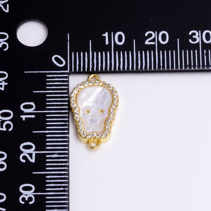 14K Gold Filled Skeleton Skull Shell Pearl Micro Paved Connector | Y-752