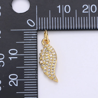 14k Gold Filled Small Gold Angel Wing Charm - Tiny Add on Charm - Delicate Feather Pendant for Bracelet, Necklace, Earring Component, D-255