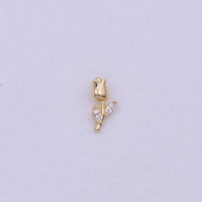 14K Gold Filled Small Rose Flower with Marquise Leaf  Charm | C-384