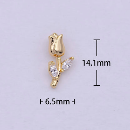 14K Gold Filled Small Rose Flower with Marquise Leaf  Charm | C-384