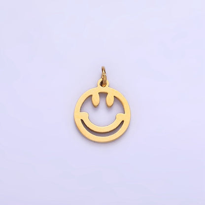 14K Gold Filled Smiley Face Emotion Open Round Charm | P951