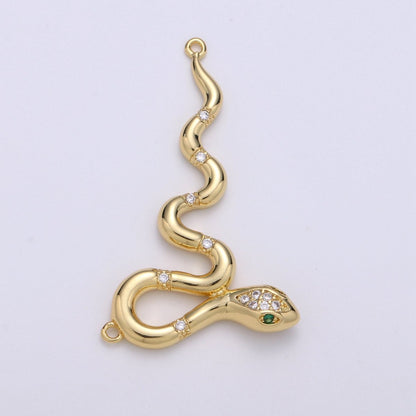 14k Gold Filled Snake Charm, Gold Snake Pendant Charm, Animal Jewelry Charm Double Bail Charm DIY Jewelry F-429