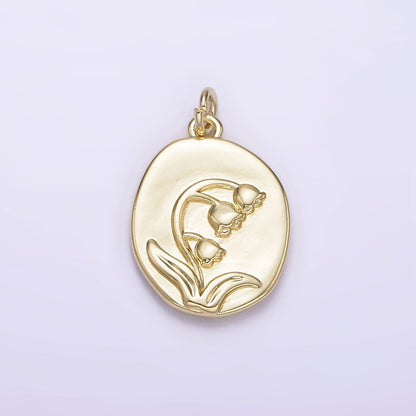 14K Gold Filled Snowdrop January Birth Flower Hammered Stamped Personalized Double Sided Charm | AG227
