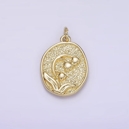 14K Gold Filled Snowdrop January Birth Flower Hammered Stamped Personalized Double Sided Charm | AG227