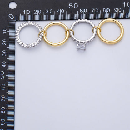 14K Gold Filled Solitaire Micro Paved CZ Interlock Stacked Mixed Metal Ring | O1678