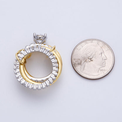 14K Gold Filled Solitaire Micro Paved CZ Interlock Stacked Mixed Metal Ring | O1678