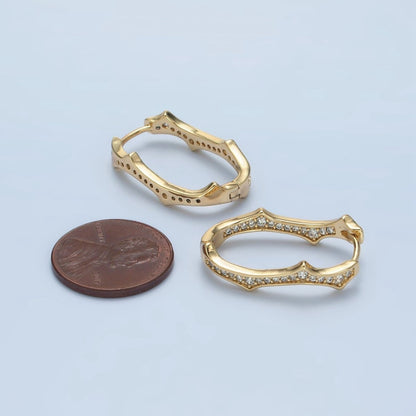 14K Gold Filled Spiked Front-Facing CZ Oblong Hoop Earrings | V495