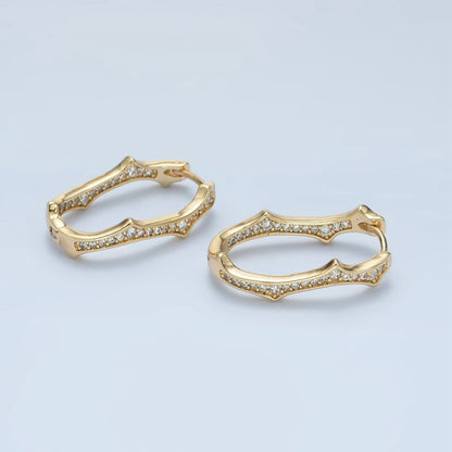 14K Gold Filled Spiked Front-Facing CZ Oblong Hoop Earrings | V495