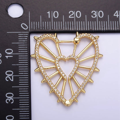 14K Gold Filled Spiked Heart Micro Paved CZ Hoops Earrings | Q066