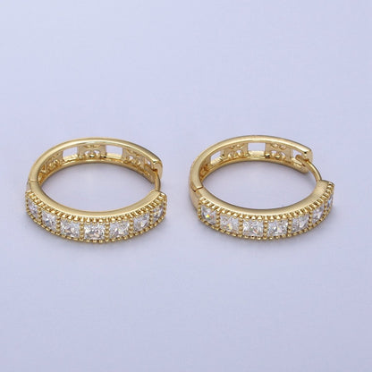 14K Gold Filled Square Baguette Lined 22mm Huggie Hoops Earrings | V-022