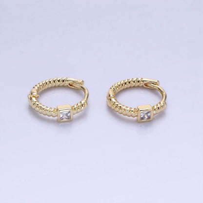 14K Gold Filled Square CZ Croissant Huggie Earrings | AB1329