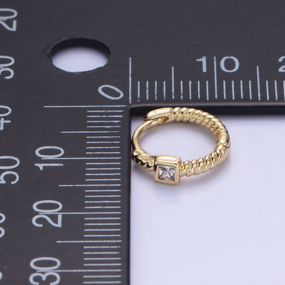 14K Gold Filled Square CZ Croissant Huggie Earrings | AB1329