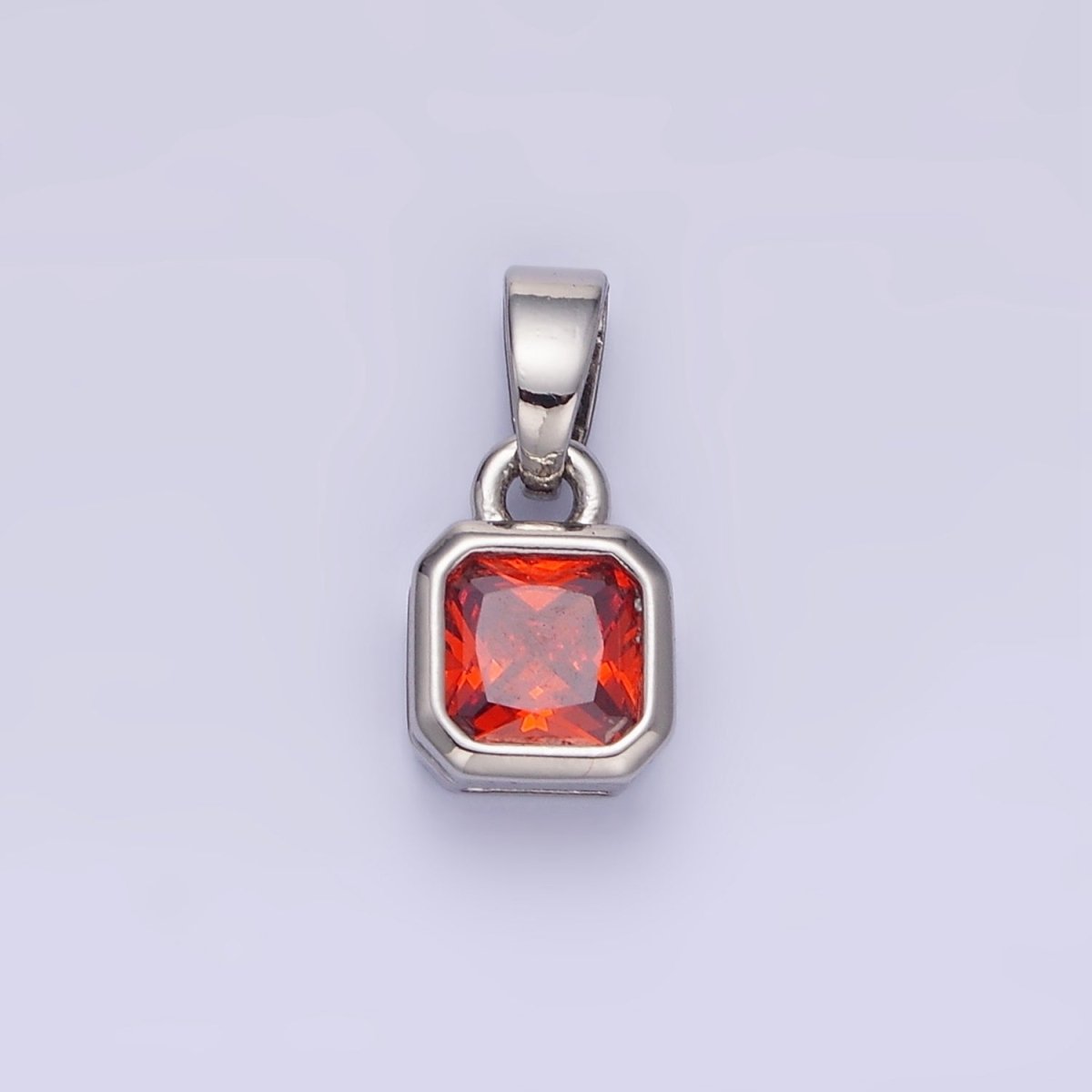 14K Gold Filled Baguette Birthstone CZ Square Edged Bezel Pendant in Gold &amp; Silver | AA1297 - AA1308