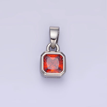 14K Gold Filled Baguette Birthstone CZ Square Edged Bezel Pendant in Gold &amp; Silver | AA1297 - AA1308