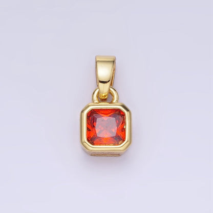 14K Gold Filled Baguette Birthstone CZ Square Edged Bezel Pendant in Gold &amp; Silver | AA1297 - AA1308
