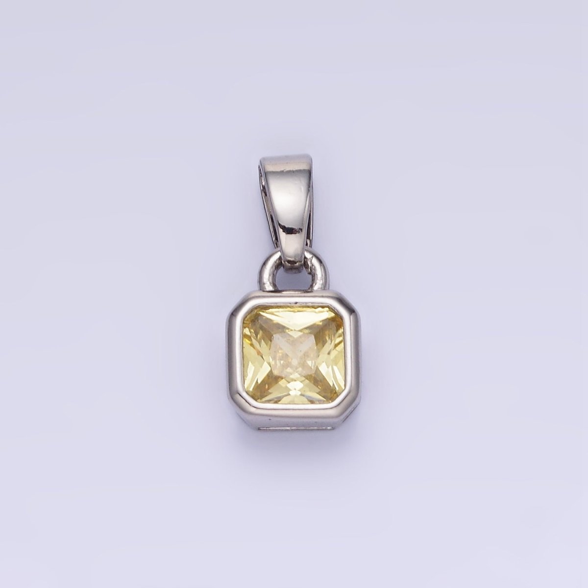 14K Gold Filled Baguette Birthstone CZ Square Edged Bezel Pendant in Gold &amp; Silver | AA1297 - AA1308