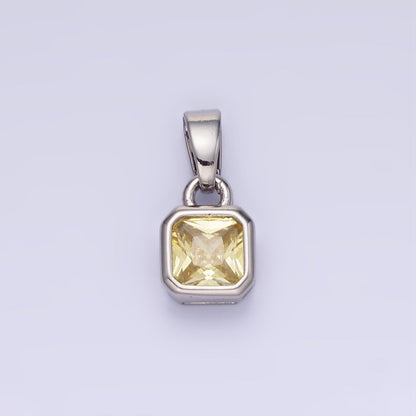 14K Gold Filled Baguette Birthstone CZ Square Edged Bezel Pendant in Gold &amp; Silver | AA1297 - AA1308