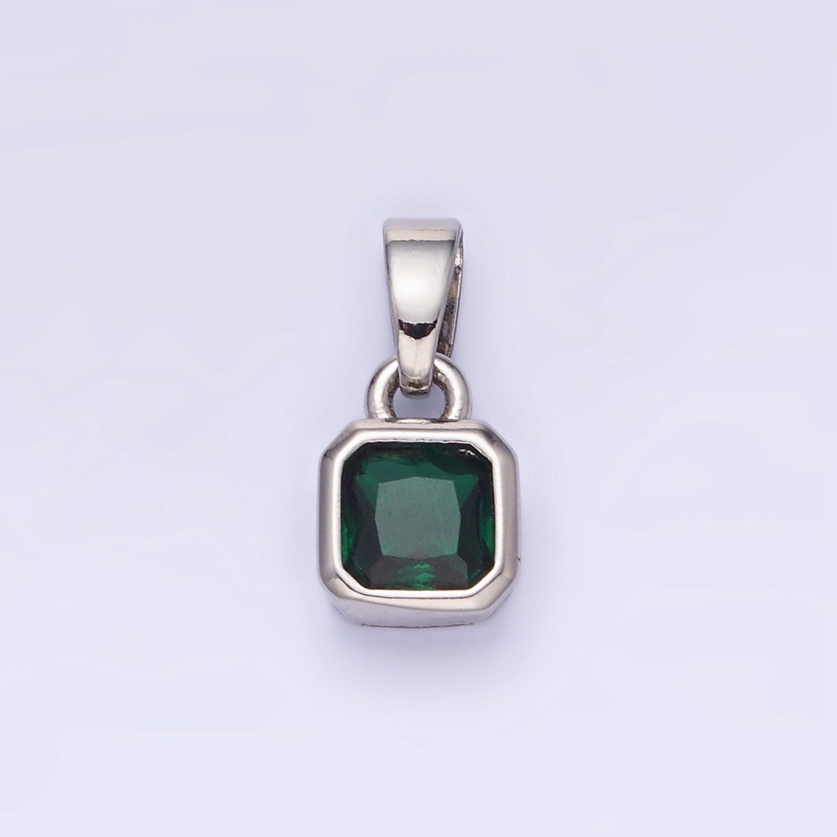 14K Gold Filled Baguette Birthstone CZ Square Edged Bezel Pendant in Gold &amp; Silver | AA1297 - AA1308