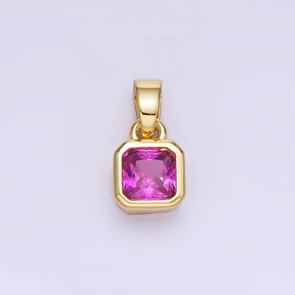14K Gold Filled Baguette Birthstone CZ Square Edged Bezel Pendant in Gold &amp; Silver | AA1297 - AA1308