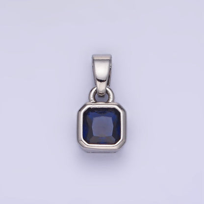 14K Gold Filled Baguette Birthstone CZ Square Edged Bezel Pendant in Gold &amp; Silver | AA1297 - AA1308