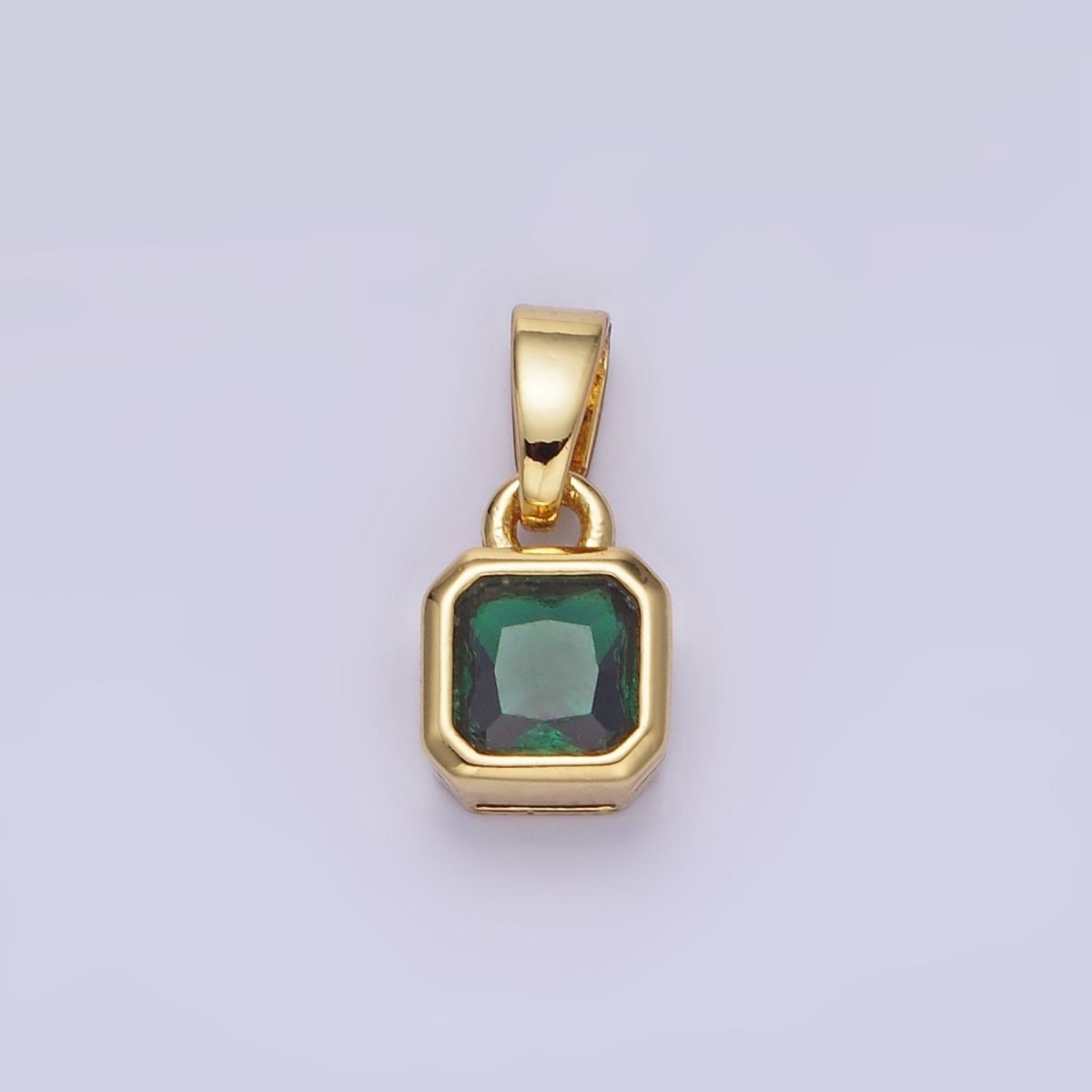 14K Gold Filled Baguette Birthstone CZ Square Edged Bezel Pendant in Gold &amp; Silver | AA1297 - AA1308