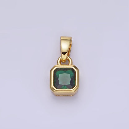 14K Gold Filled Baguette Birthstone CZ Square Edged Bezel Pendant in Gold &amp; Silver | AA1297 - AA1308
