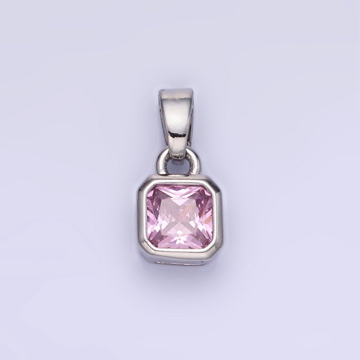 14K Gold Filled Baguette Birthstone CZ Square Edged Bezel Pendant in Gold &amp; Silver | AA1297 - AA1308