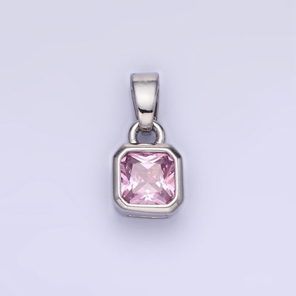 14K Gold Filled Baguette Birthstone CZ Square Edged Bezel Pendant in Gold &amp; Silver | AA1297 - AA1308