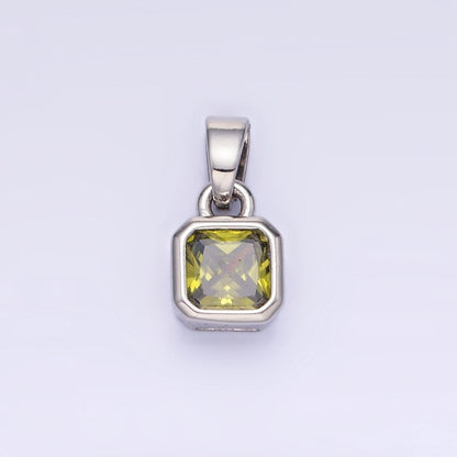 14K Gold Filled Baguette Birthstone CZ Square Edged Bezel Pendant in Gold &amp; Silver | AA1297 - AA1308