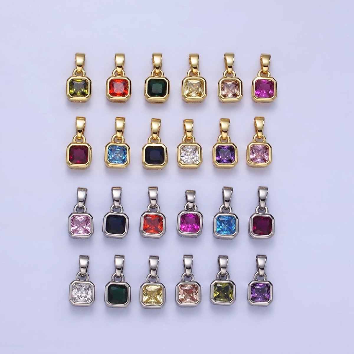 14K Gold Filled Baguette Birthstone CZ Square Edged Bezel Pendant in Gold &amp; Silver | AA1297 - AA1308