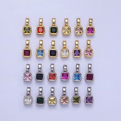 14K Gold Filled Baguette Birthstone CZ Square Edged Bezel Pendant in Gold &amp; Silver | AA1297 - AA1308