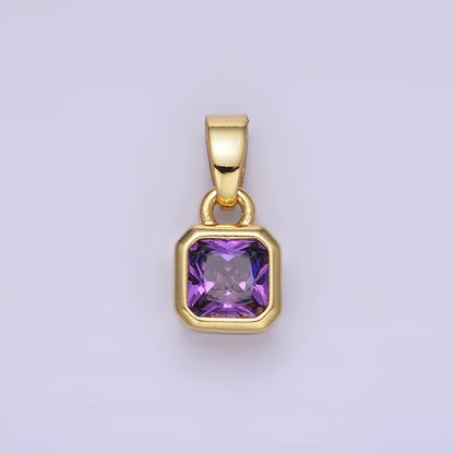 14K Gold Filled Baguette Birthstone CZ Square Edged Bezel Pendant in Gold &amp; Silver | AA1297 - AA1308