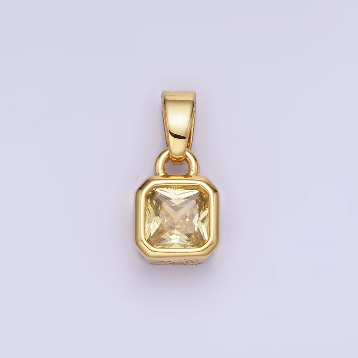 14K Gold Filled Baguette Birthstone CZ Square Edged Bezel Pendant in Gold &amp; Silver | AA1297 - AA1308