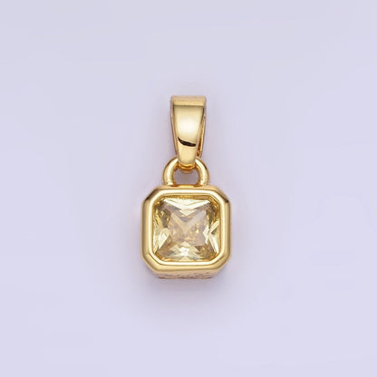 14K Gold Filled Baguette Birthstone CZ Square Edged Bezel Pendant in Gold &amp; Silver | AA1297 - AA1308