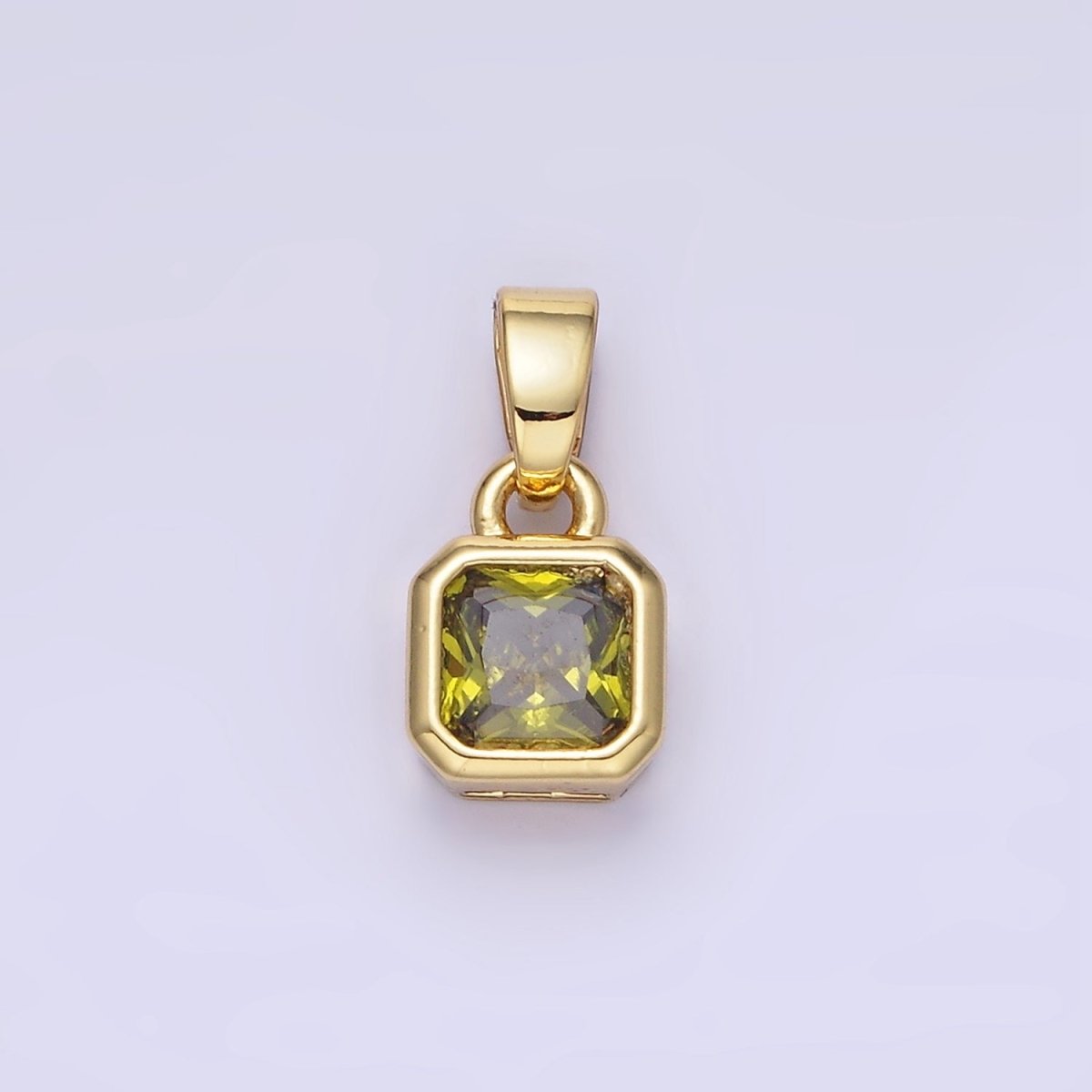 14K Gold Filled Baguette Birthstone CZ Square Edged Bezel Pendant in Gold &amp; Silver | AA1297 - AA1308