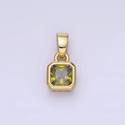14K Gold Filled Baguette Birthstone CZ Square Edged Bezel Pendant in Gold &amp; Silver | AA1297 - AA1308